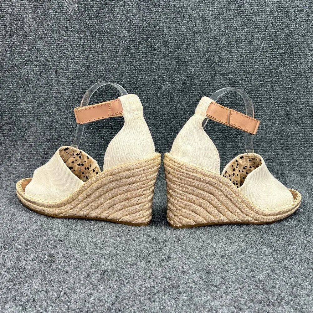Toms Marisol Wedge Sandals Women's 9 Cream Canvas Espadrille Ankle Strap‎ Shoes